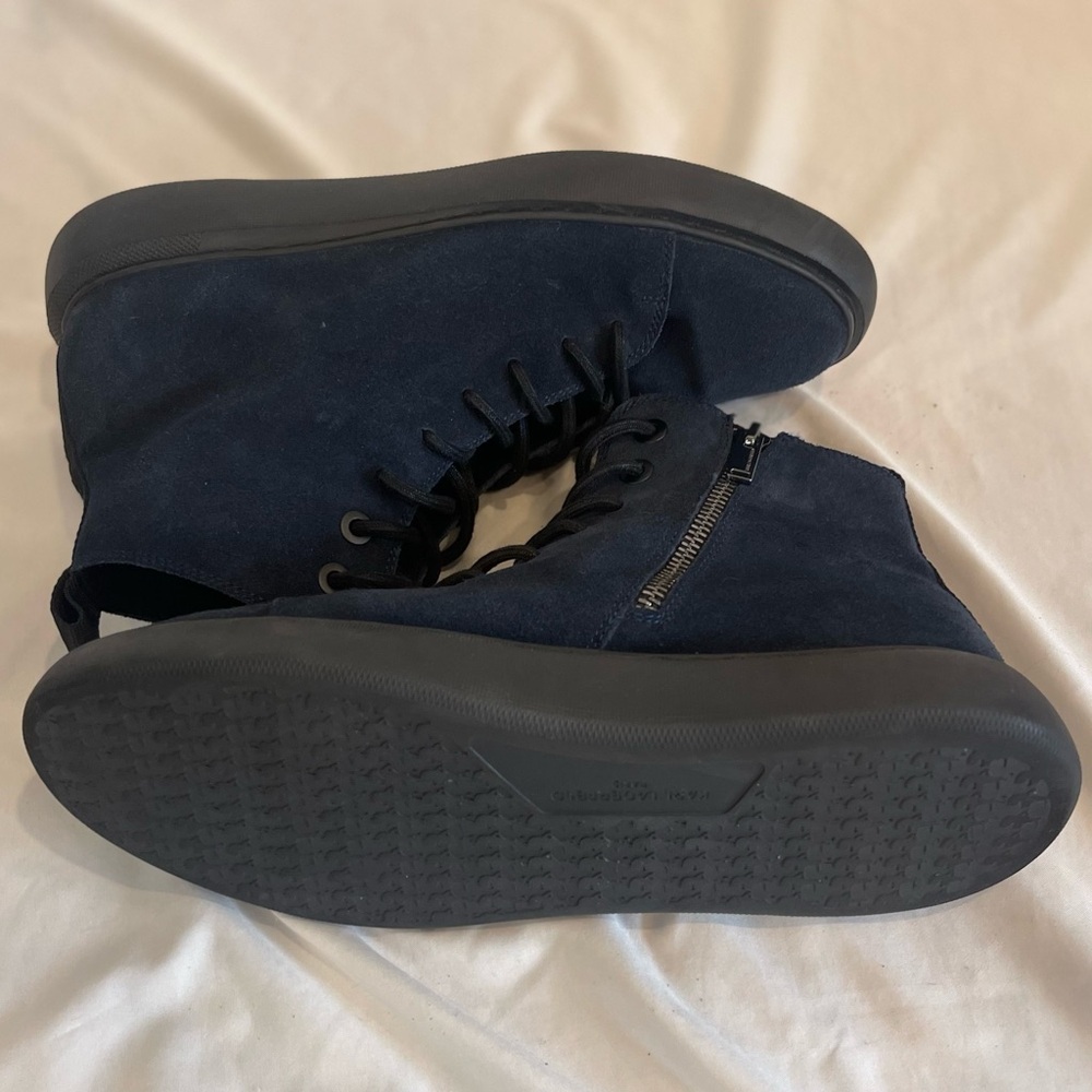 Karl Lagerfeld Paris Suede High Top Blue Lace Up Sneakers Side Zipper Size 9M - Picture 15 of 16